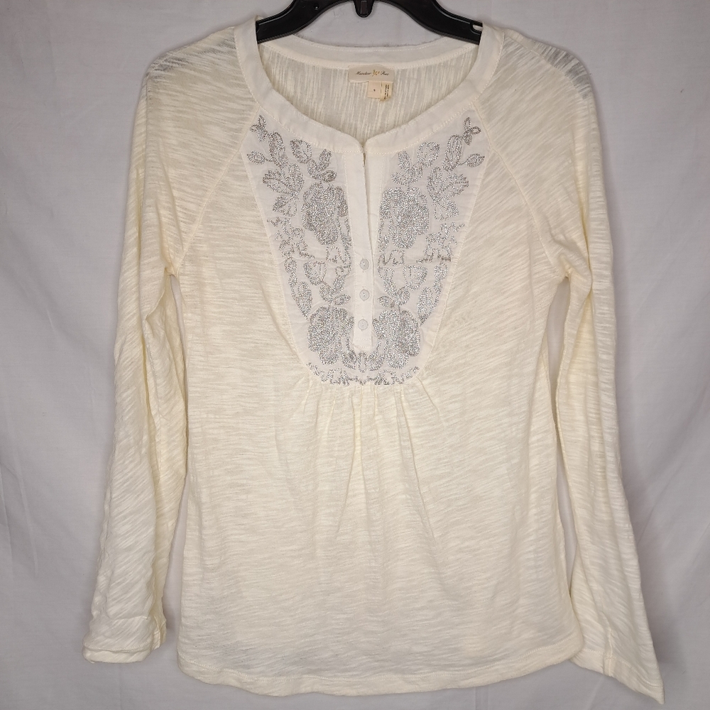 Embroidered Cream Long Sleeve Top